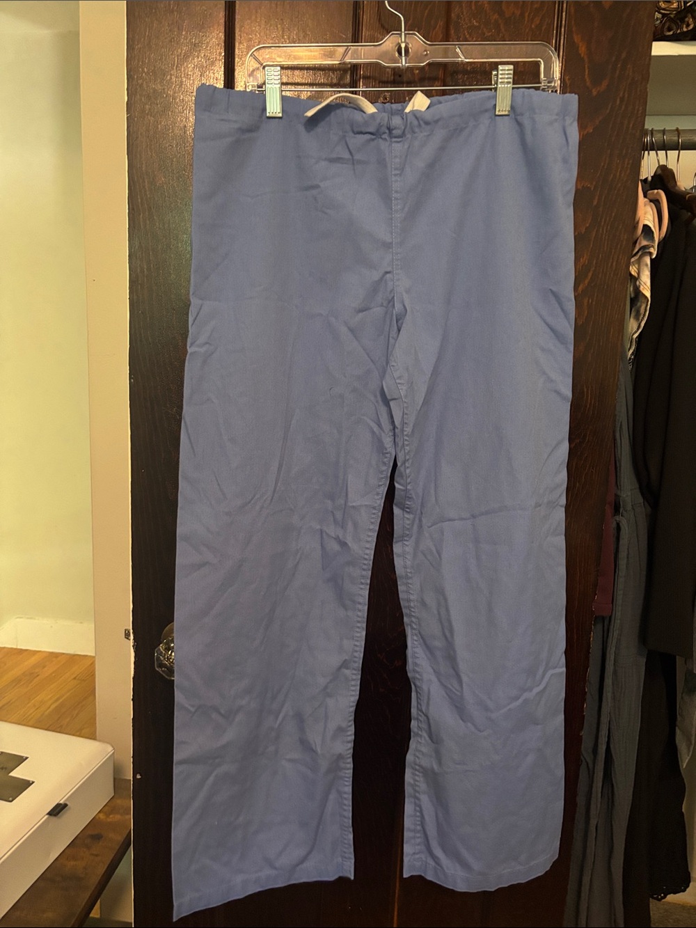 Urbane Light Blue Wide-Leg Drawstring Scrub Pants